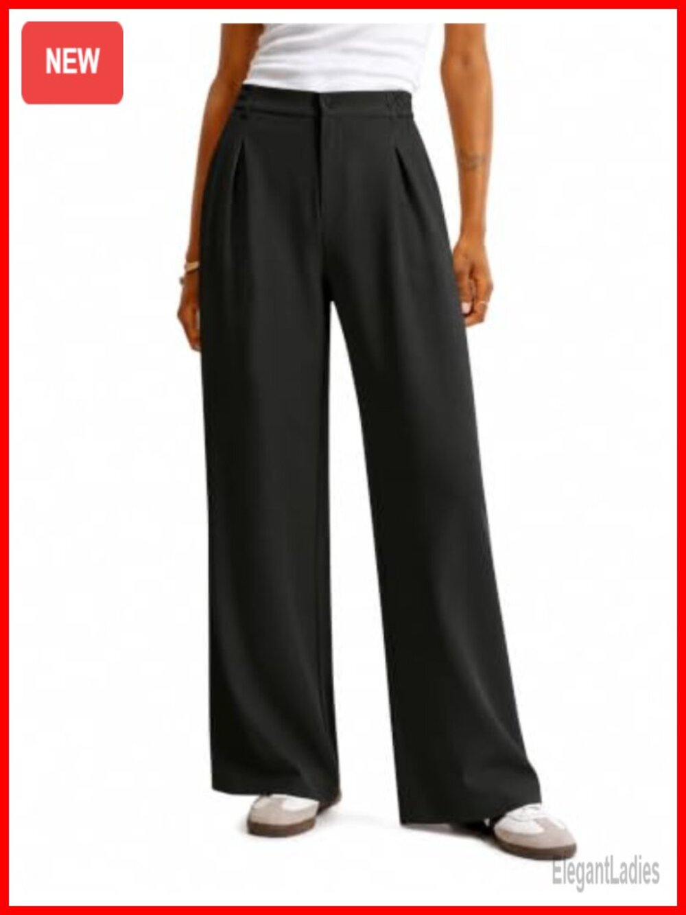 Wide Leg Dress Pants Office Trousers with Pockets Pleated Palazzo
